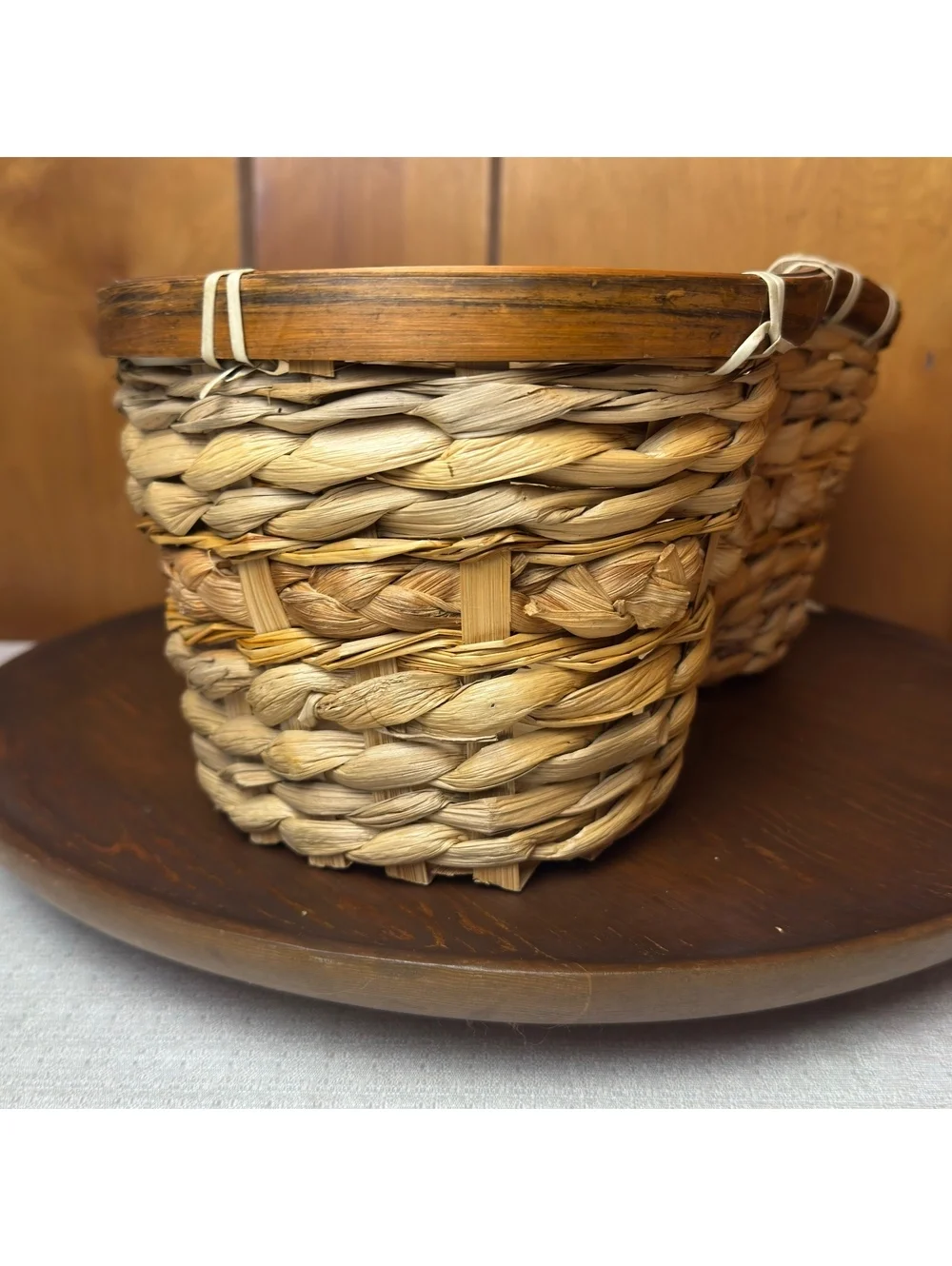 Vintage Woven Natural Fiber Basket Oval Rustic Farmhouse Storage Decor 14x7x6